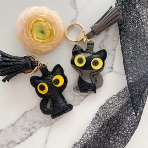 Handmade Leather Cat Keychain