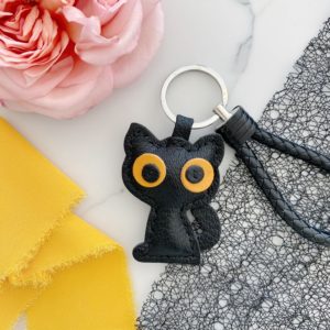 Handmade Leather Cat Keychain