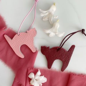 Handmade  cat leather bag charm - Small