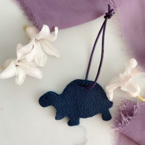 Handmade  Turtle leather bag charm - Small