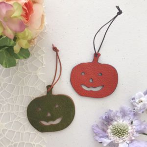 Handmade leather pumpkin bag charm