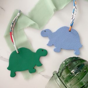 Handmade  Turtle leather bag charm - Large