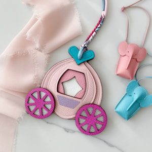 Handmade leather Pumpkin Carriage bag charm