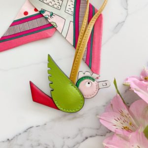 Handmade Bird leather bag charm