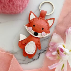 Handmade leather Fox bag charm