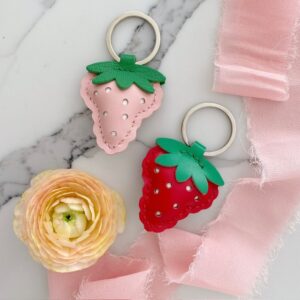 Handmade Strawberry Leather Keychain
